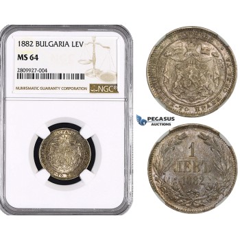 ZM559, Bulgaria, Alexander, 1 Lev 1882, St. Petersburg, Silver, NGC MS64