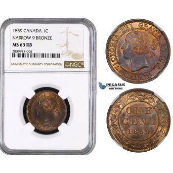 ZM565, Canada, Victoria, 1 Cent 1859, NGC MS63RB (Narrow 9)