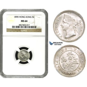 ZM585, Hong Kong, Victoria, 5 Cents 1890, Silver, NGC MS64