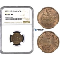 ZM593, Lithuania, 5 Centai 1936, NGC MS65BN