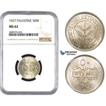 ZM603, Palestine, 50 Mils 1927, Silver, NGC MS62