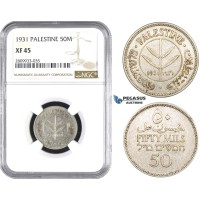 ZM605, Palestine, 50 Mils 1931, London, Silver, NGC XF45