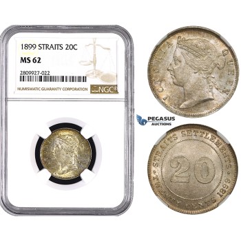 ZM618, Straits Settlements, Victoria, 20 Cent 1899, Silver, NGC MS62