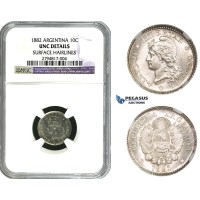 ZM621, Argentina, 10 Centavos 1882, Silver, NGC UNC Det.