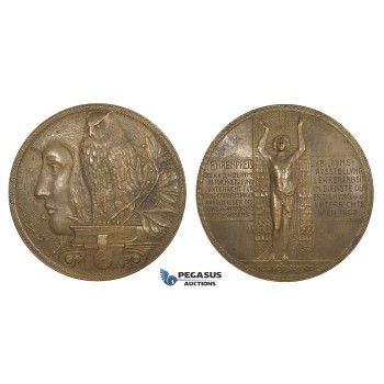 ZM646, Austria, Bronze Art Nouveau Medal 1908 (65mm, 104g) Owl, Ministry of Culture Award