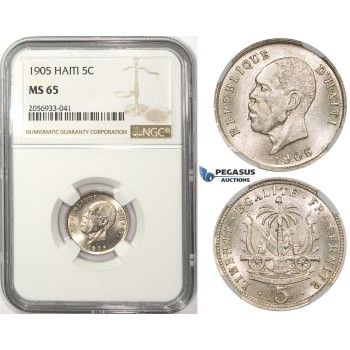 ZM65, Haiti, President Alexis, 5 Centimes 1905, Waterbury, NGC MS65