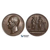 ZM664, Belgium & Netherlands, Leopold I, Bronze Medal 1839 (Ø50.4mm, 48,1g) by Jehotte, Train, Railroad, Peace