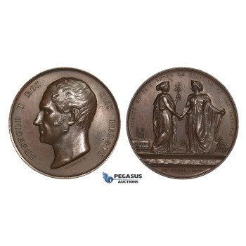 ZM664, Belgium & Netherlands, Leopold I, Bronze Medal 1839 (Ø50.4mm, 48,1g) by Jehotte, Train, Railroad, Peace