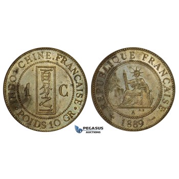 ZM682, French Indo-China, 1 Centime 1889-A, Paris, UNC Specimen Strike, Stained!