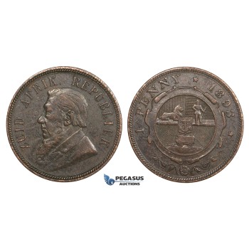 ZM688, South Africa (ZAR) Penny 1893, VF