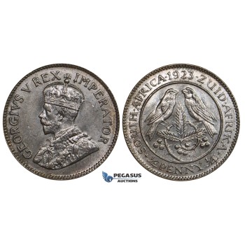 ZM691, South Africa, George V, 1/4 Penny 1923, Pretoria, Ch UNC