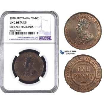 ZM724, Australia, George V, 1 Penny 1928, NGC UNC Det.