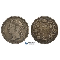 ZM736, Canada, Victoria, 50 Cents 1870 LCW, Silver, Toned F-VF