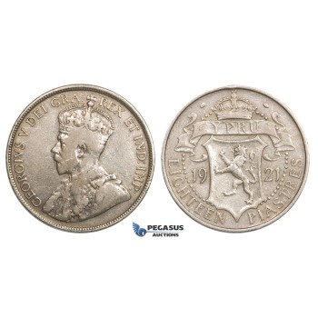 ZM737, Cyprus, George V, 18 Piastres 1921, Silver, aVF