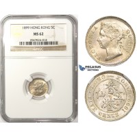 ZM74, Hong Kong, Victoria, 5 Cents 1899, Silver, NGC MS62