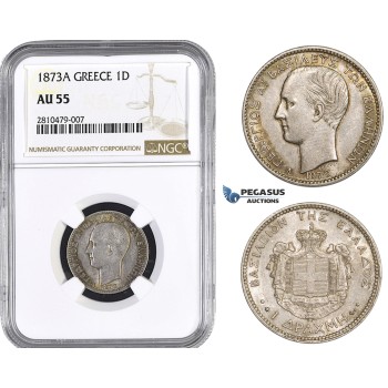 ZM749, Greece, George I, Drachma 1873-A, Paris, Silver, NGC AU55