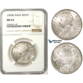 ZM75, India (British) Victoria, 1 Rupee 1900-B, Bombay, Silver, NGC MS62