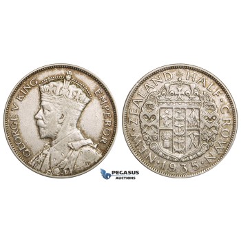 ZM753, New Zealand, George V, 1/2 Crown 1935, Silver, Toned XF