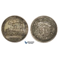 ZM770, Belgium & Germany, Silvered Bronze Medal 1843 (Ø27mm, 11.37g) by Hart, Train, Railroad