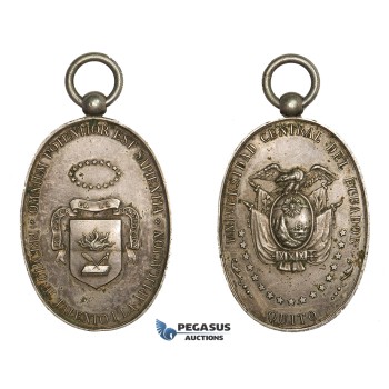 ZM775, Ecuador, Silver Prize Medal 1883 (36x66mm, 40.5g) Quito Central University, Very Rare!