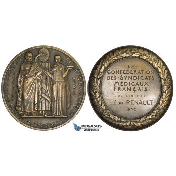 ZM780, France, Bronze Medal 1940 (Ø99.5mm, 465g) by Mouroux, French Medical Syndicate, Greek Writing