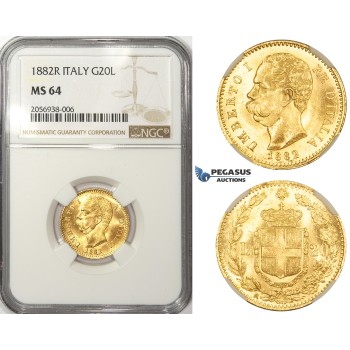 ZM79, Italy, Umberto I, 20 lire 1882-R, Rome, Gold, NGC MS64