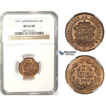 ZM80, Luxembourg, William III, 2 1/2 Centimes 1901, NGC MS64RB