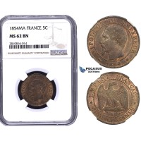 ZM811, France, Napoleon III, 5 Centimes 1854-MA, Marseilles, NGC MS62BN