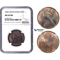 ZM816, Hong Kong, Victoria, 1 Cent 1866, NGC MS65RB, Pop 1/0, Rare!