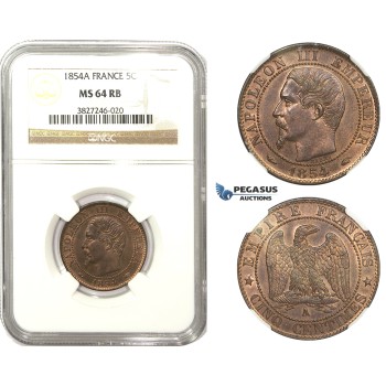ZM837, France, Napoleon III, 5 Centimes 1854-A, Paris, NGC MS64RB