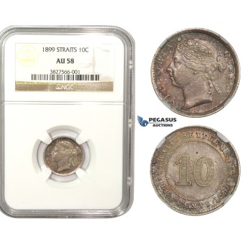 ZM861, Straits Settlements, Victoria, 10 Cents 1899, Silver, NGC AU58