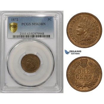 ZM862, United States, Indian Cent 1872, Philadelphia, PCGS MS63BN