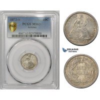 ZM865, United States, Liberty Seated Dime (10C) 1873-S Arrows, San Francisco, PCGS MS63