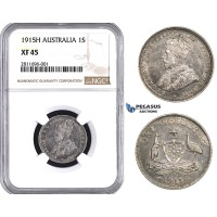 ZM921, Australia, George V, 1 Shilling 1915-H, Heaton, Silver, NGC XF45