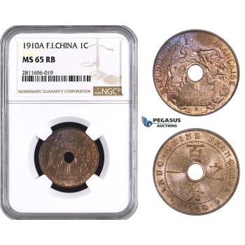 ZM936, French Indo-China, 1 Centime 1910-A, Paris, NGC MS65RB