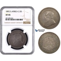 ZM948, South Africa (ZAR) 2 1/2 Shillings 1892, Silver, NGC XF45