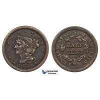 ZM950, United States, Braided Hair Half Cent 1851, Philadelphia, Brown XF