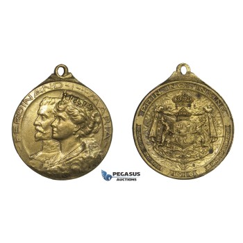 ZM967, Romania, Gilt Bronze Medal 1916 (Ø28mm, 8.3g) by Szirmai, King Ferdinand & Queen Maria