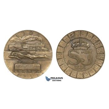 ZM978, Sweden, Art Deco Bronze Medal 1931 (Ø50mm, 44.1g) by Sporrong & Co., Train, Railroad