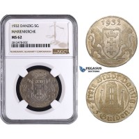 ZM988, Poland, Danzig, 5 Gulden 1932 "Marienkirche" Silver, NGC MS62, Rare!
