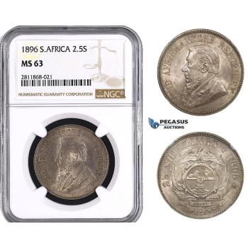 ZM990, South Africa (ZAR) 2 1/2 Shillings 1896, Silver, NGC MS63