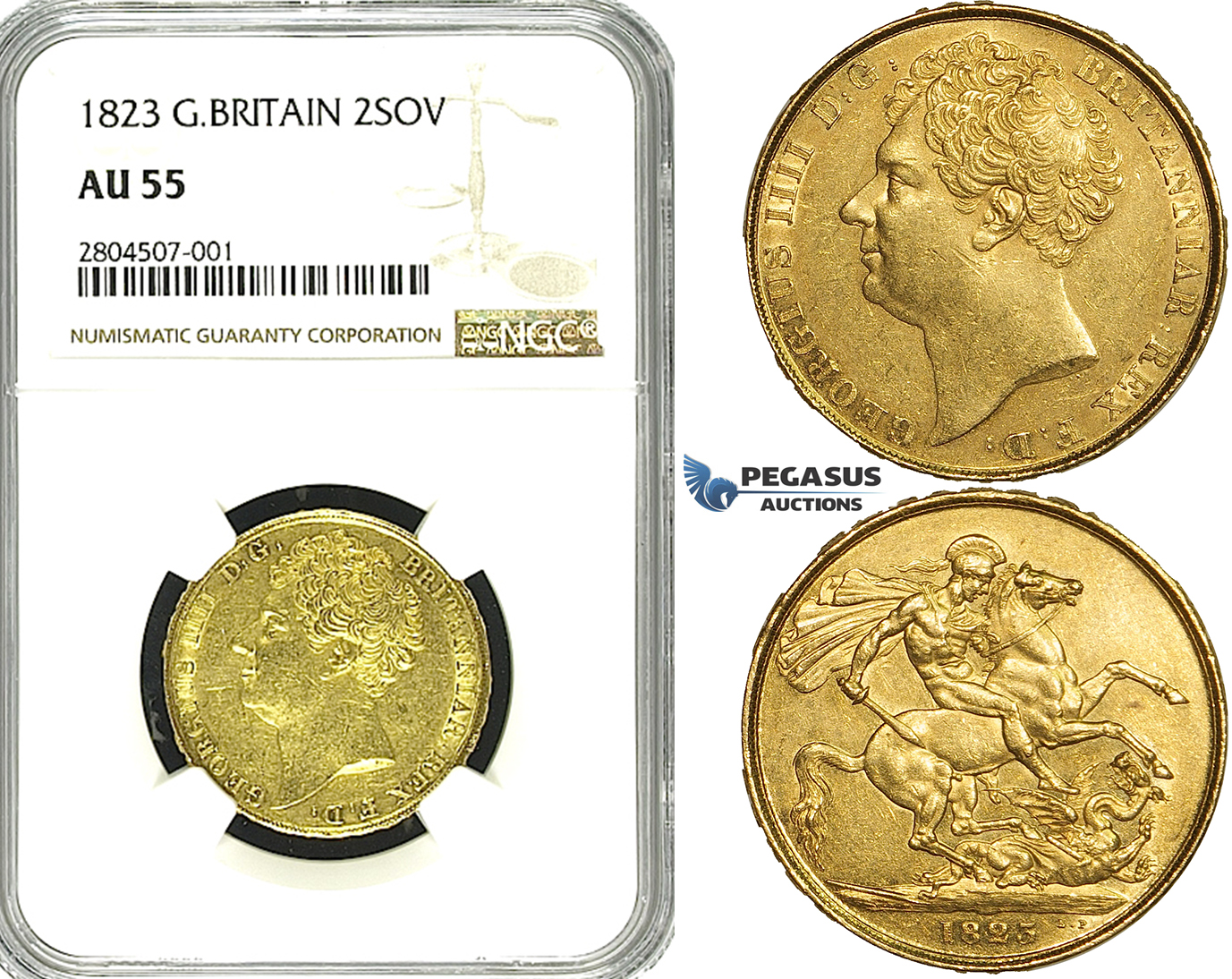 ZF67, Great Britain, George IV, 2 Pounds 1823, Royal mint, Gold, NGC ...