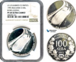 AJ239, Bulgaria, Lillehammer Olympics, Bobsledding, 100 Leva 1993, Sofia Mint, Silver, NGC PF68 Ultra Cameo