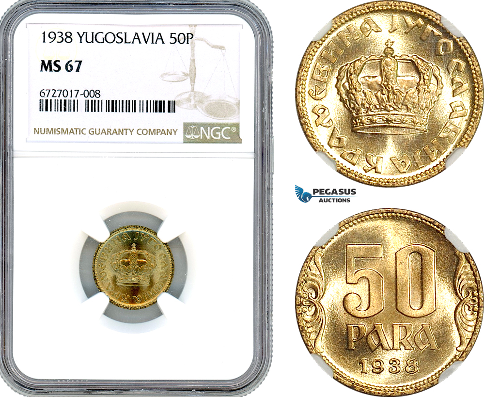 AJ251, Yugoslavia, Peter II, 50 Para 1938, NGC MS67