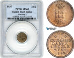AJ320, Danish West Indies, Frederik VI, 2 Skilling 1837, Flat Top 3, PCGS MS62