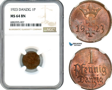 AJ336, Poland, Danzig, 1 Pfennig 1923, NGC MS64BN