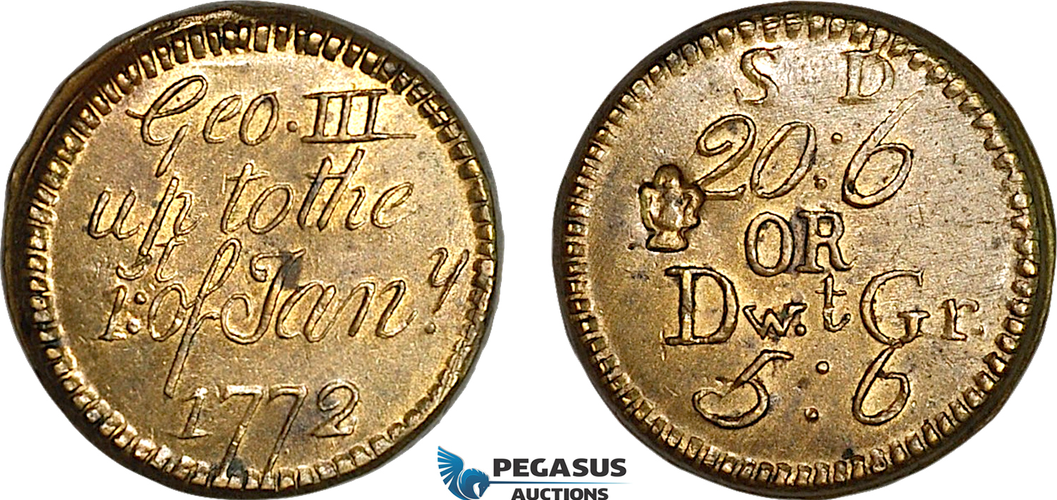 AJ355, Great Britain & Ireland, George III, 1772 Monetary Weight for 1 Guinea, Cf. W1998M (8.17g) EF-UNC