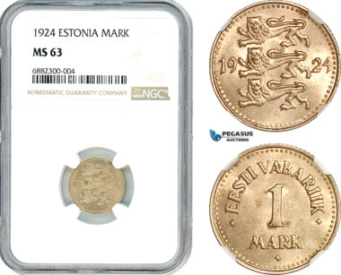 AJ464, Estonia, 1 Mark 1924, NGC MS63