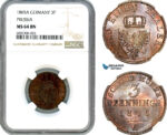 AJ474, Germany, Prussia, Wilhelm I, 3 Pfenninge 1865 A, Berlin Mint, NGC MS64BN