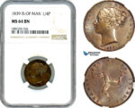 AJ477, Isle of Man, Victoria, Farthing (1/4 Penny) 1839, NGC MS64BN